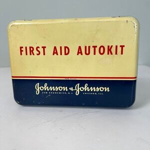 Johnson & Johnson First Aid Autokit VTG Tin Original Contents 1954 Medical Decor
